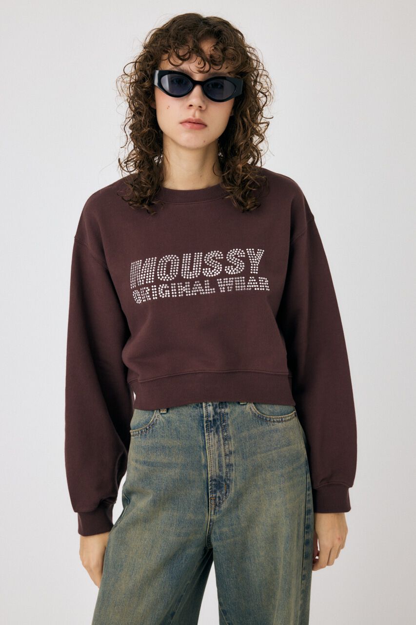 MOUSSY「RHINESTONE MOUSSY クロップド プルオーバー」|パーカー|