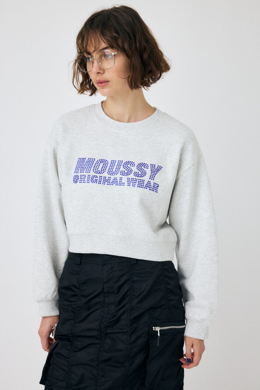 MOUSSY「RHINESTONE MOUSSY クロップド プルオーバー」|パーカー|T.GRY