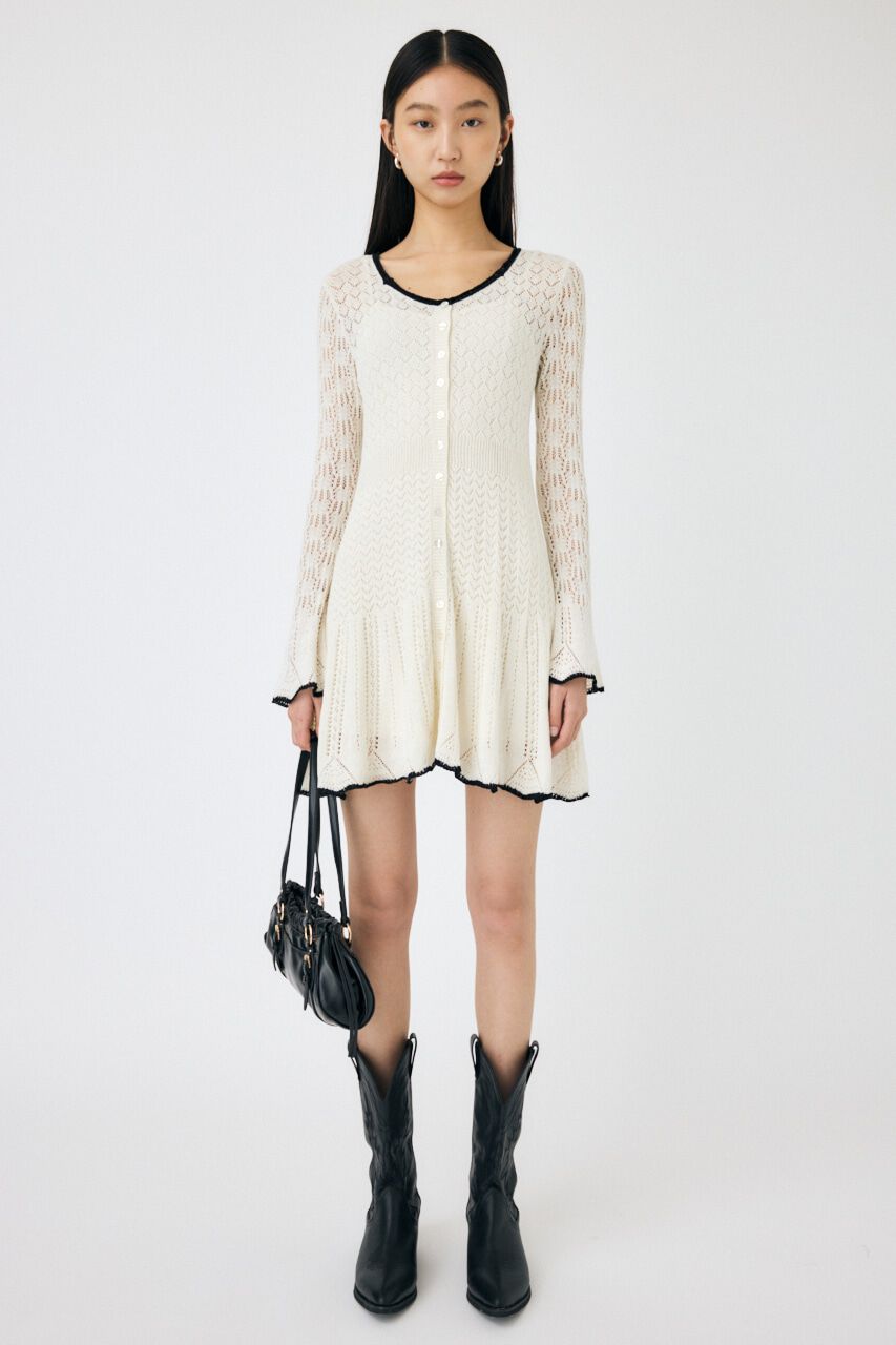 MOUSSY「EYELET LACE KNIT ミニドレス」|ワンピース|