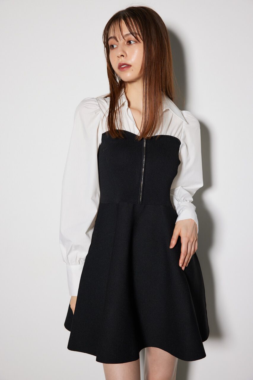 rienda「シャツドッキングフレアニットミニワンピース」|ワンピース|