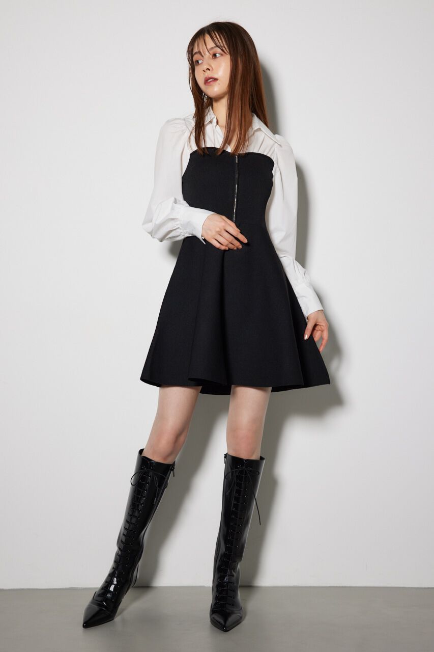 rienda「シャツドッキングフレアニットミニワンピース」|ワンピース|