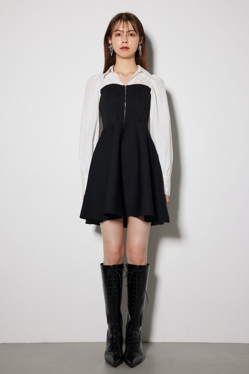 rienda「シャツドッキングフレアニットミニワンピース」|ワンピース|