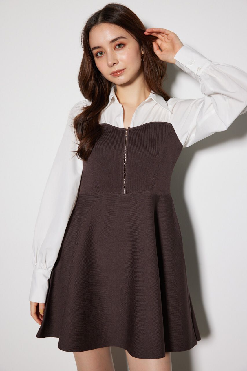 rienda「シャツドッキングフレアニットミニワンピース」|ワンピース|