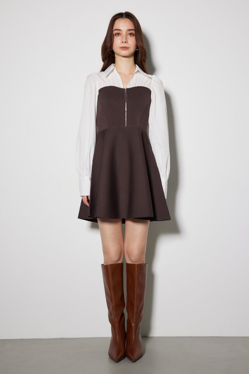 rienda「シャツドッキングフレアニットミニワンピース」|ワンピース|