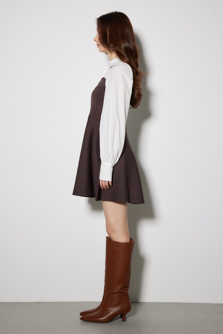 rienda「シャツドッキングフレアニットミニワンピース」|ワンピース|