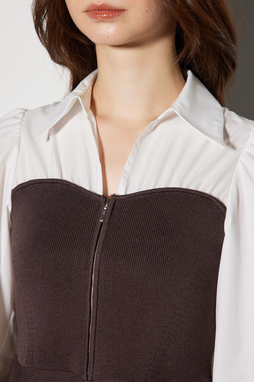 rienda「シャツドッキングフレアニットミニワンピース」|ワンピース|