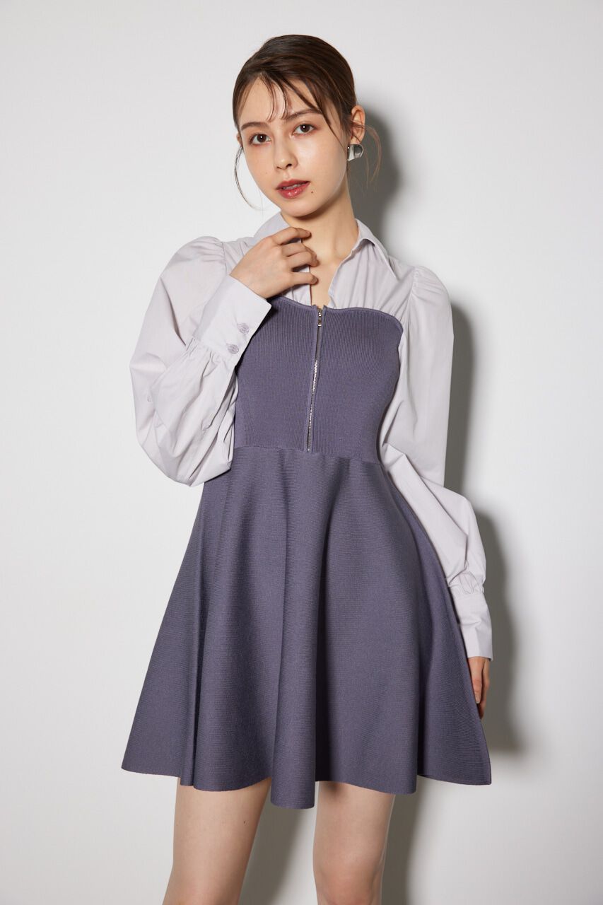 rienda「シャツドッキングフレアニットミニワンピース」|ワンピース|BLU