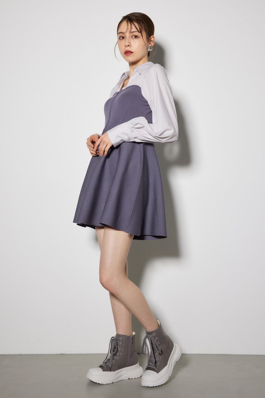 rienda「シャツドッキングフレアニットミニワンピース」|ワンピース|