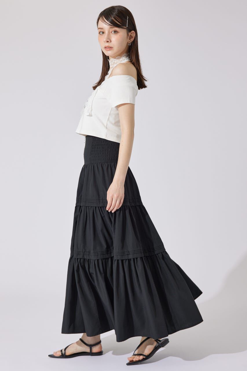 rienda「ウエストシャーリングタックデザインフレアスカート」|スカート|