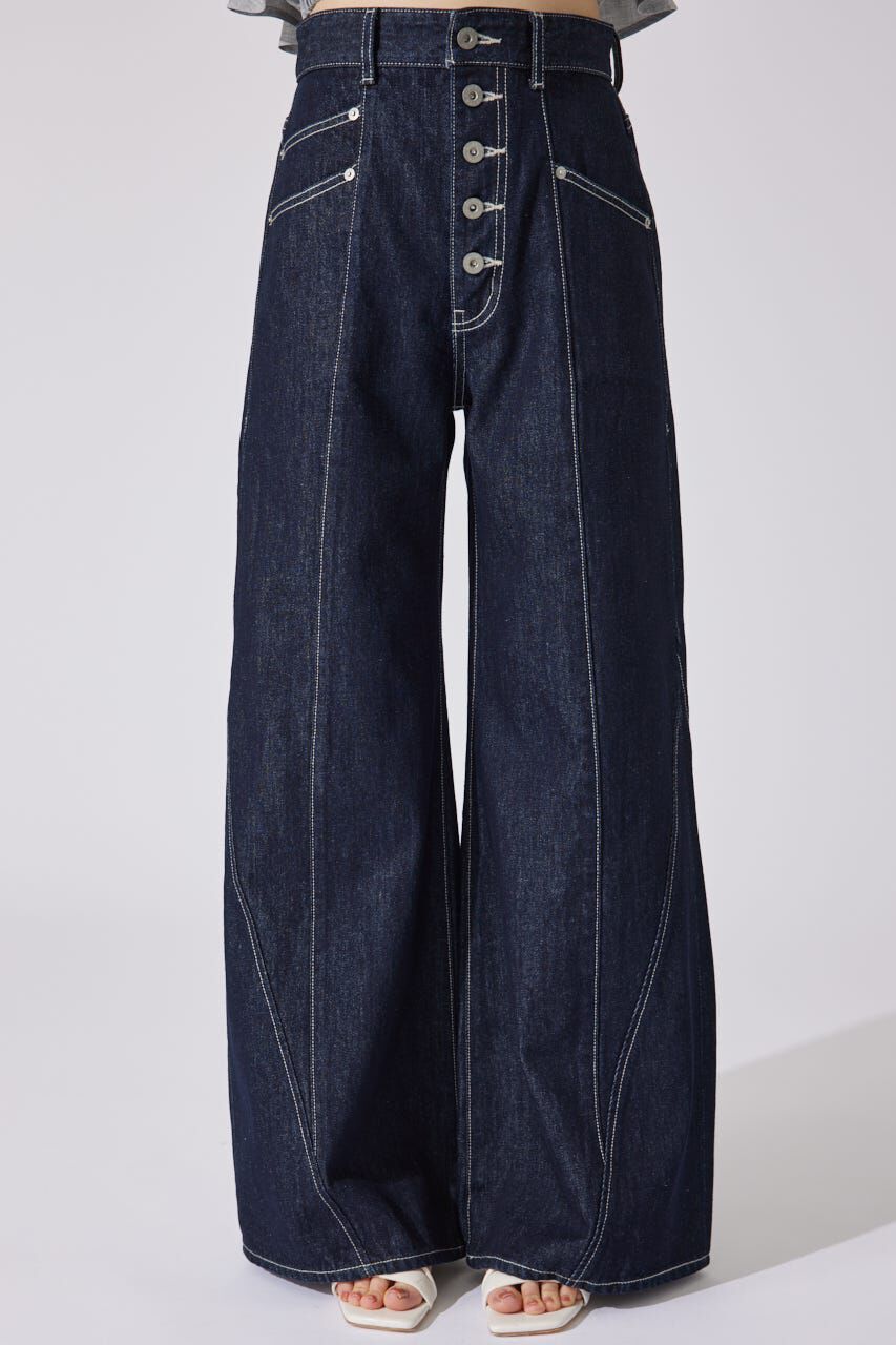 rienda「フロントボタンデザインハイウエストデニムパンツ」|デニム|