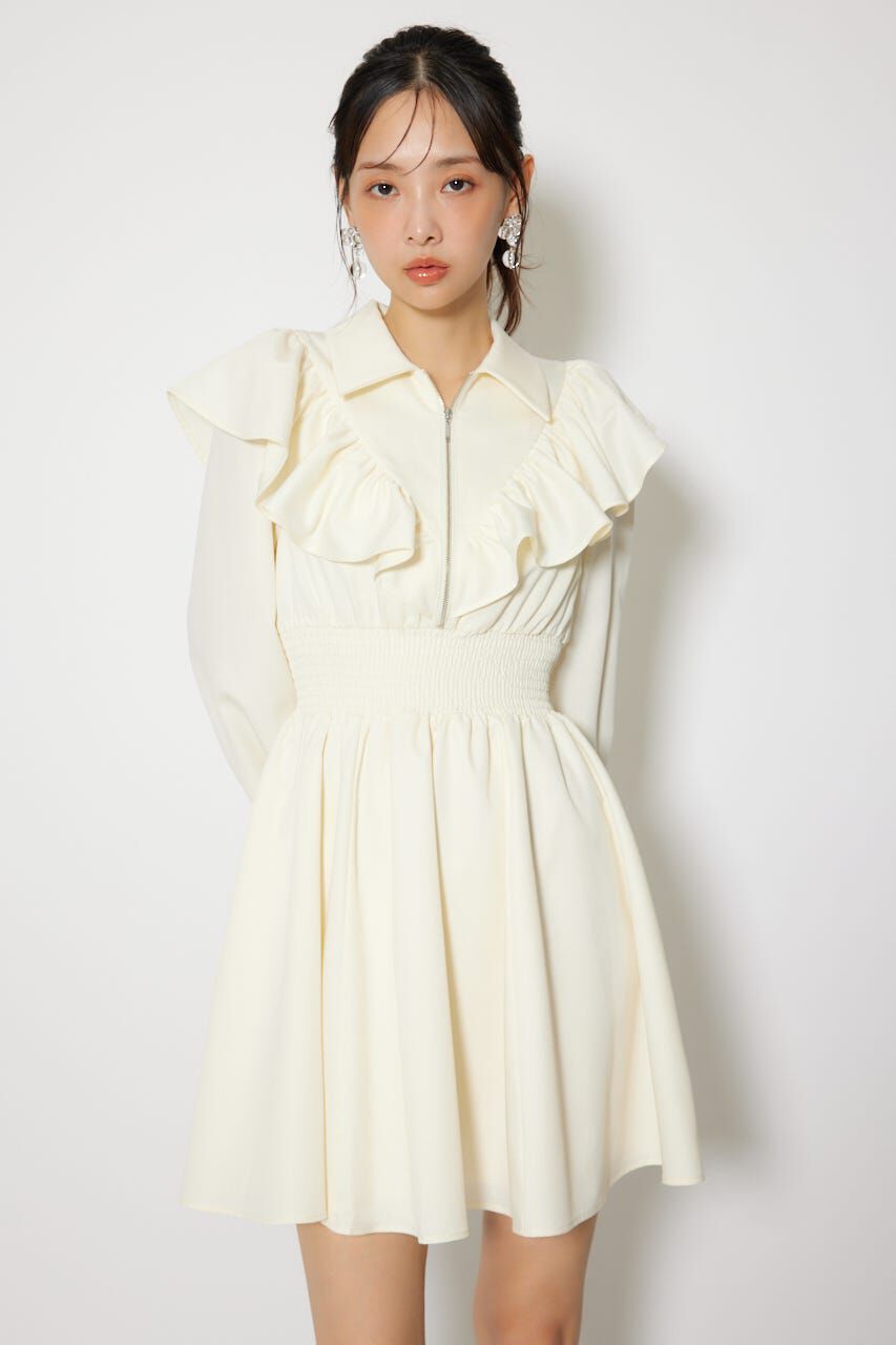 rienda「フロントZIPフリルミニシャツワンピース」|ワンピース|