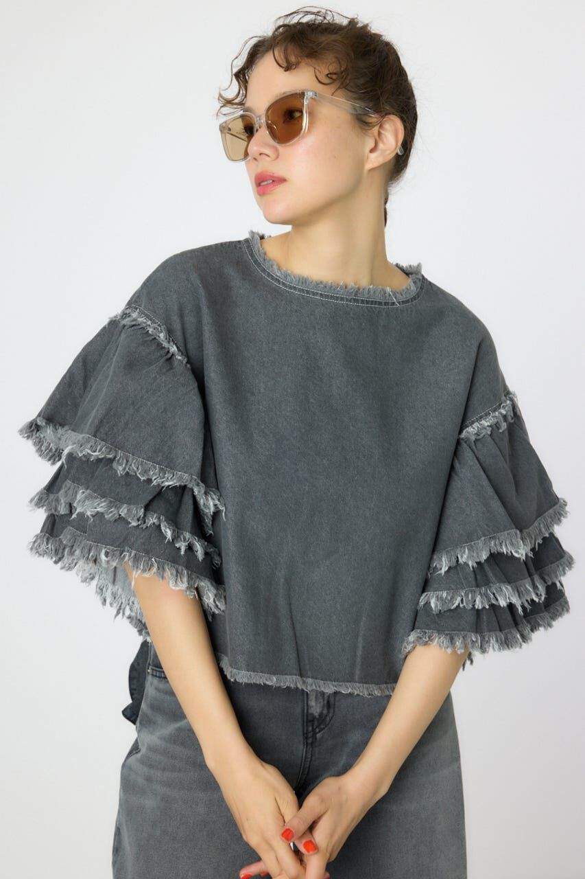 RODEO CROWNS「アームフリルデニムトップス」|Tシャツ・カットソー|L/BLK1