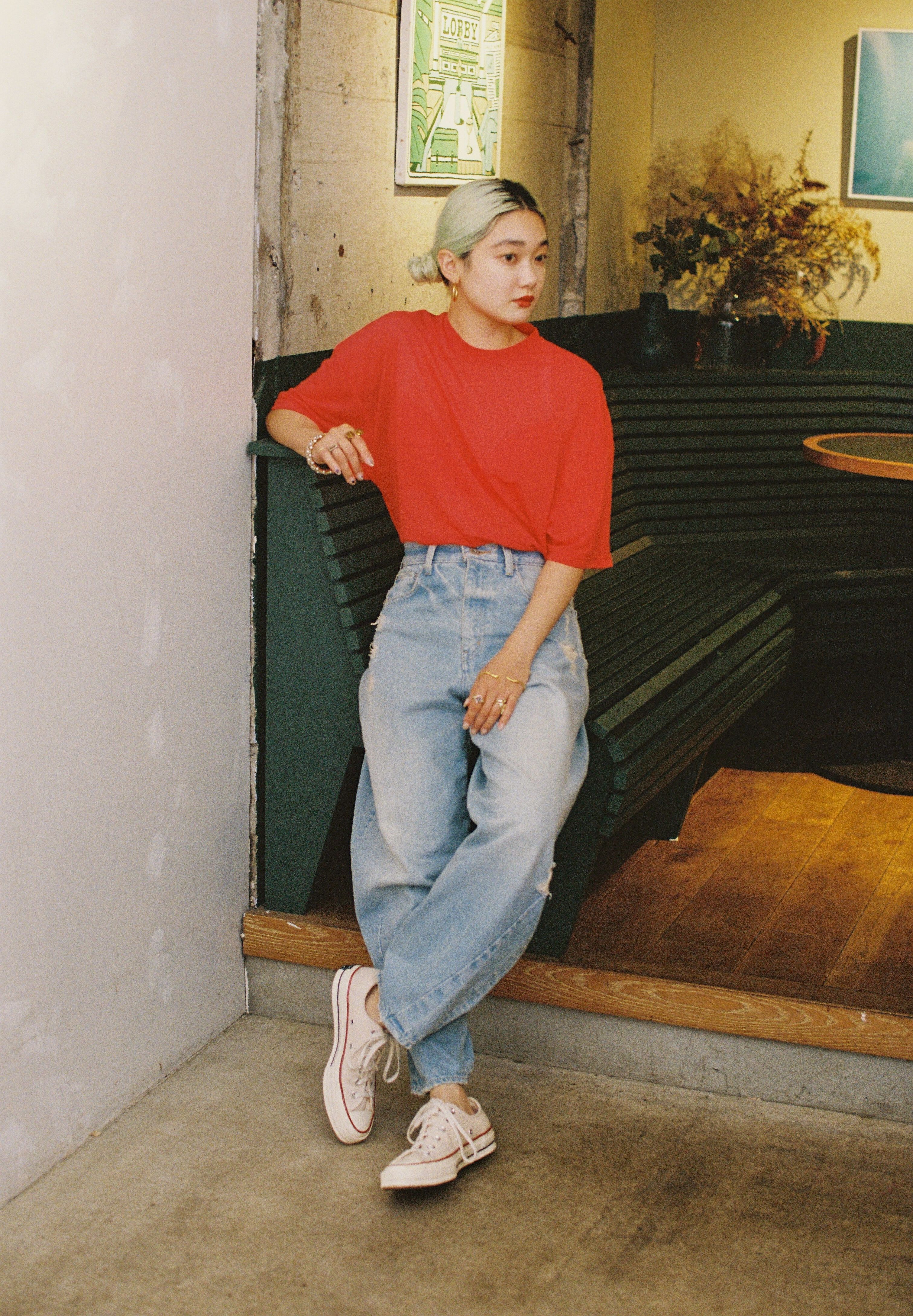 HeRIN.CYE「mio yanase / Frill sheer tops」|Tシャツ・カットソー|RED