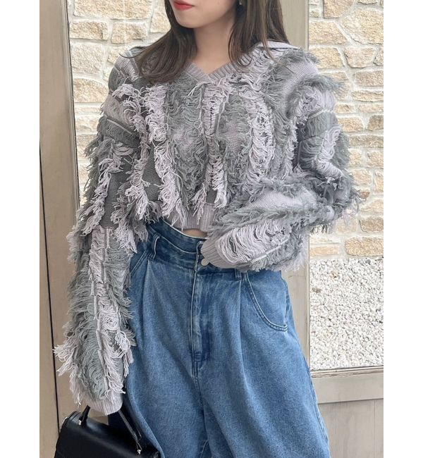 dazzlin「バイカラージャガードフリンジニット」|ニット・セーター|