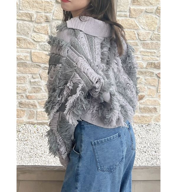 dazzlin「バイカラージャガードフリンジニット」|ニット・セーター|