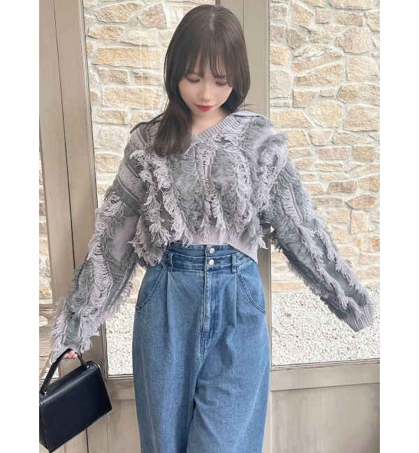 dazzlin「バイカラージャガードフリンジニット」|ニット・セーター|