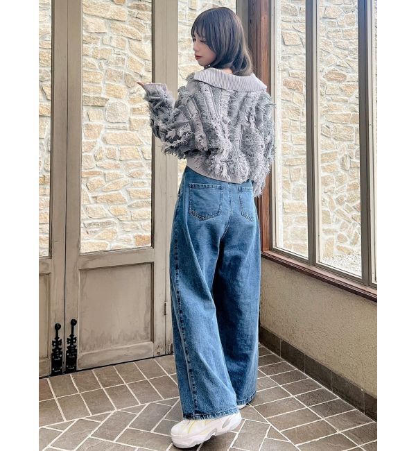 dazzlin「バイカラージャガードフリンジニット」|ニット・セーター|