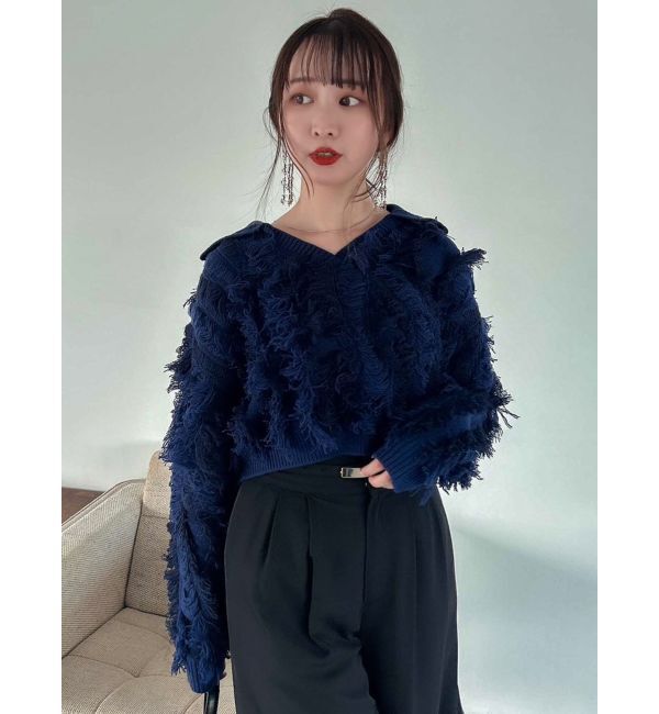 dazzlin「バイカラージャガードフリンジニット」|ニット・セーター|