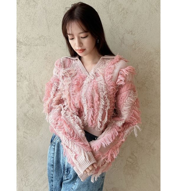 dazzlin「バイカラージャガードフリンジニット」|ニット・セーター|