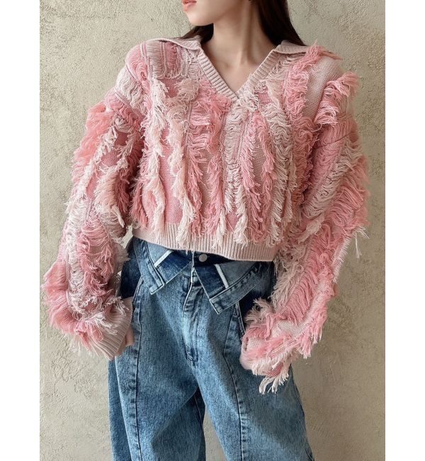 dazzlin「バイカラージャガードフリンジニット」|ニット・セーター|