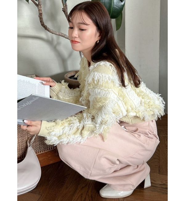 dazzlin「バイカラージャガードフリンジニット」|ニット・セーター|