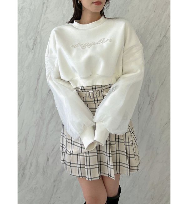 dazzlin「チュールスリーブパールロゴトップス」|スウェット・ジャージ|