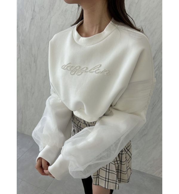 dazzlin「チュールスリーブパールロゴトップス」|スウェット・ジャージ|
