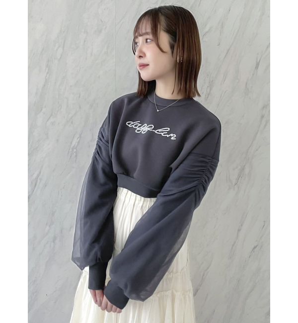 dazzlin「チュールスリーブパールロゴトップス」|スウェット・ジャージ|