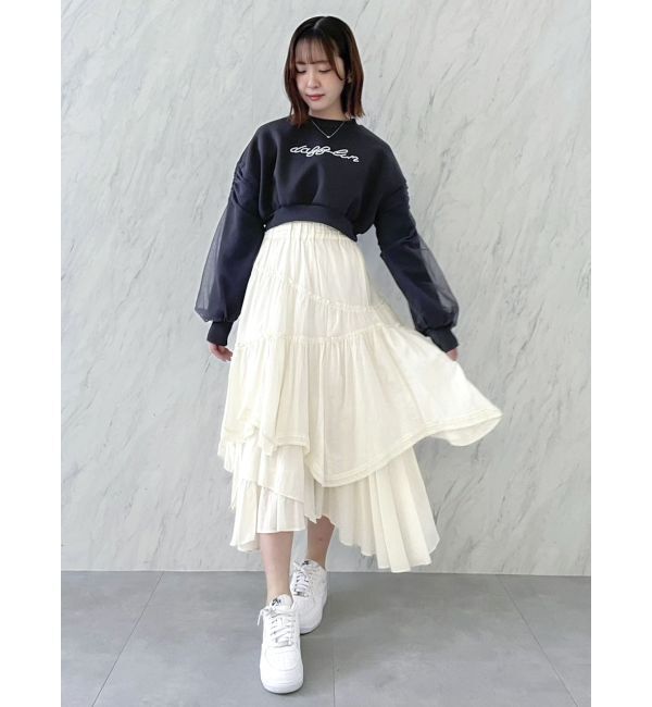 dazzlin「チュールスリーブパールロゴトップス」|スウェット・ジャージ|