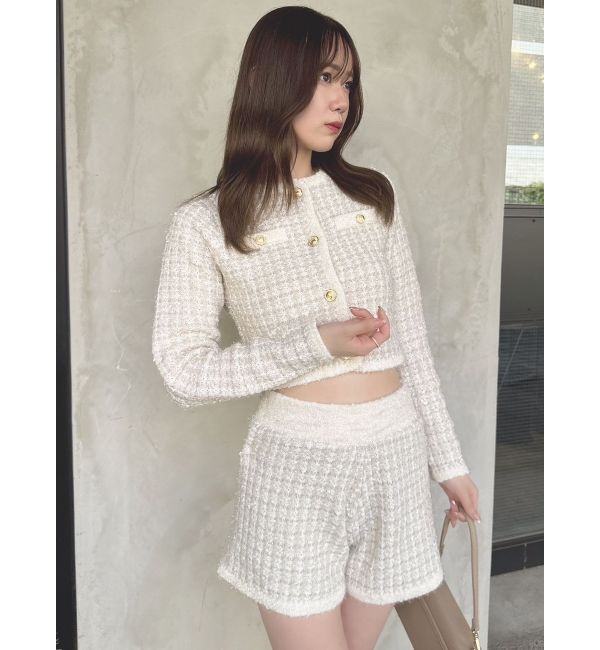 dazzlin「【SETUP】ツイードライクショートニットジャケット※セットアップ対応」|ノーカラージャケット|