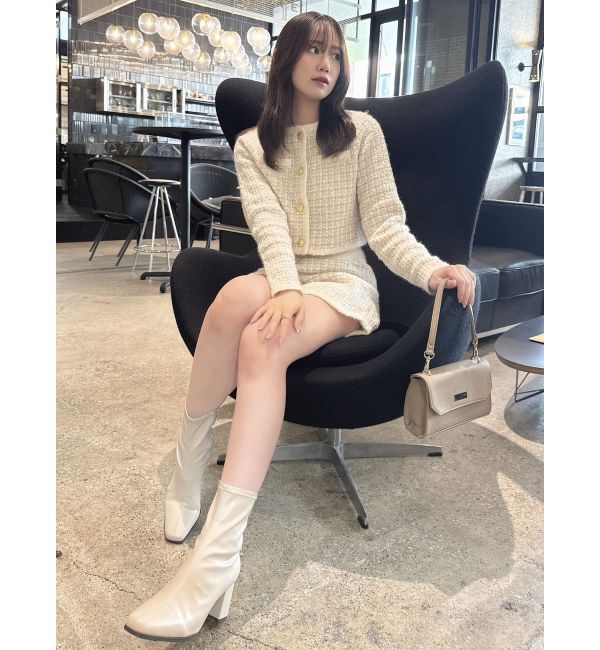 dazzlin「【SETUP】ツイードライクショートニットジャケット※セットアップ対応」|ノーカラージャケット|