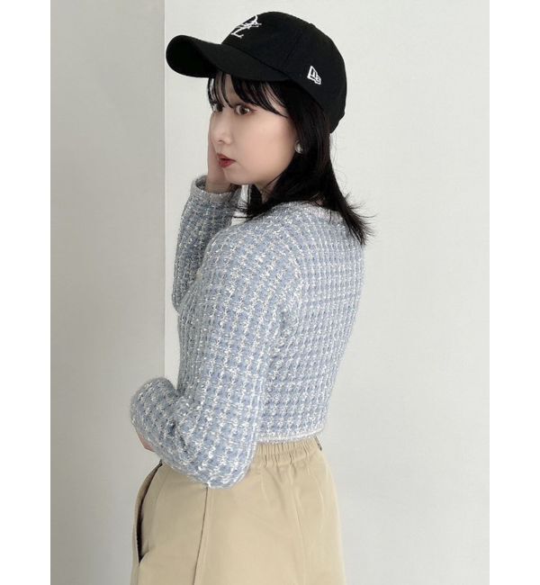 dazzlin「【SETUP】ツイードライクショートニットジャケット※セットアップ対応」|ノーカラージャケット|