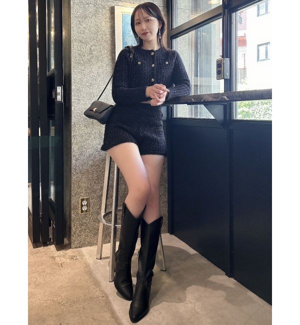 dazzlin「【SETUP】ツイードライクショートニットジャケット※セットアップ対応」|ノーカラージャケット|