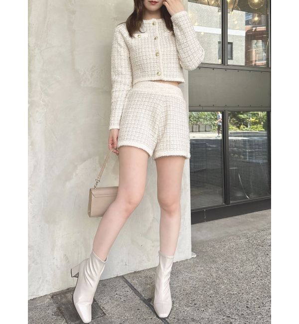 dazzlin「【SETUP】ツイードライクショートニットジャケット※セットアップ対応」|ノーカラージャケット|