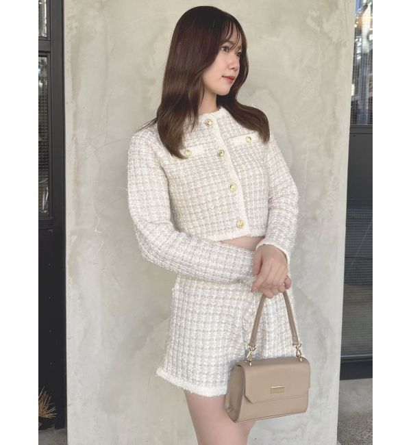 dazzlin「【SETUP】ツイードライクショートニットジャケット※セットアップ対応」|ノーカラージャケット|