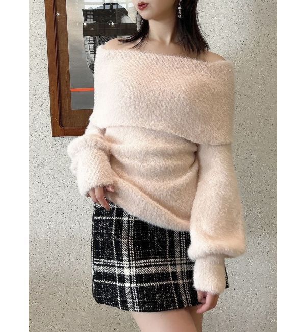 dazzlin「シャギーオフショルニットプルオーバー」|ニット・セーター|ピンク