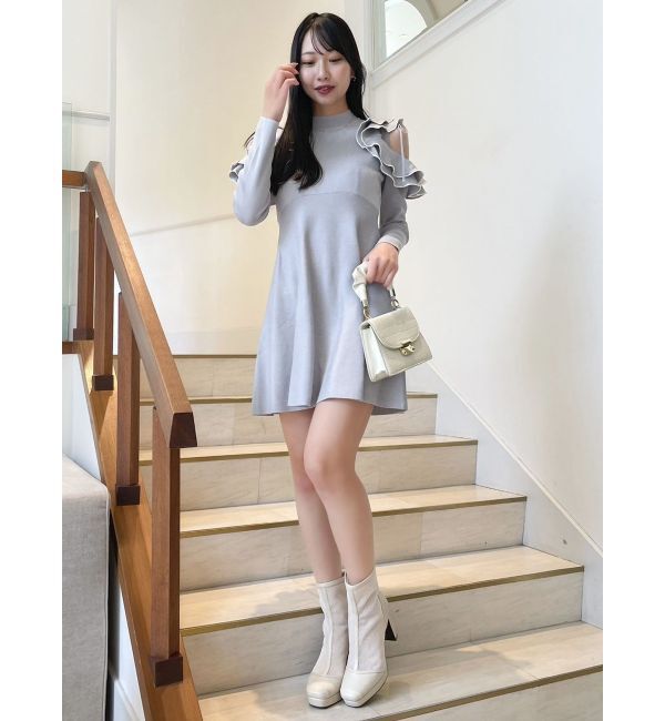 dazzlin「オープンショルダーニットミニワンピース」|ワンピース|