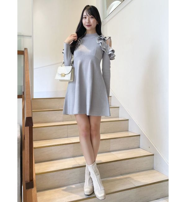 dazzlin「オープンショルダーニットミニワンピース」|ワンピース|