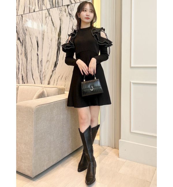 dazzlin「オープンショルダーニットミニワンピース」|ワンピース|