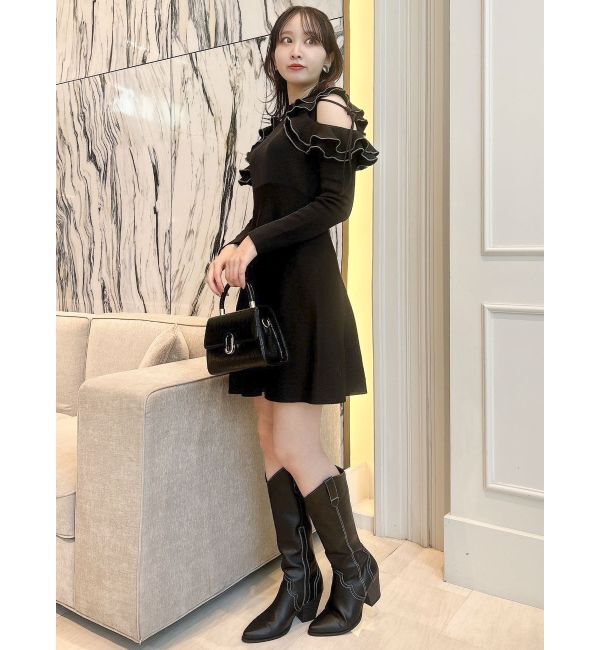 dazzlin「オープンショルダーニットミニワンピース」|ワンピース|