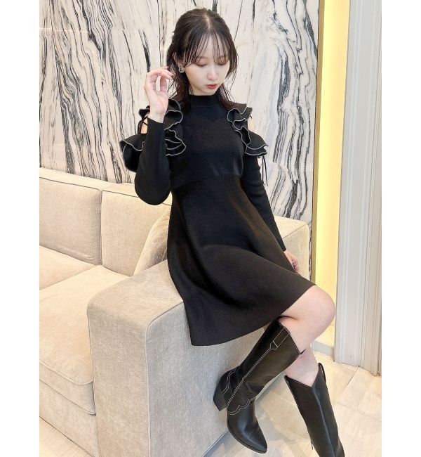 dazzlin「オープンショルダーニットミニワンピース」|ワンピース|