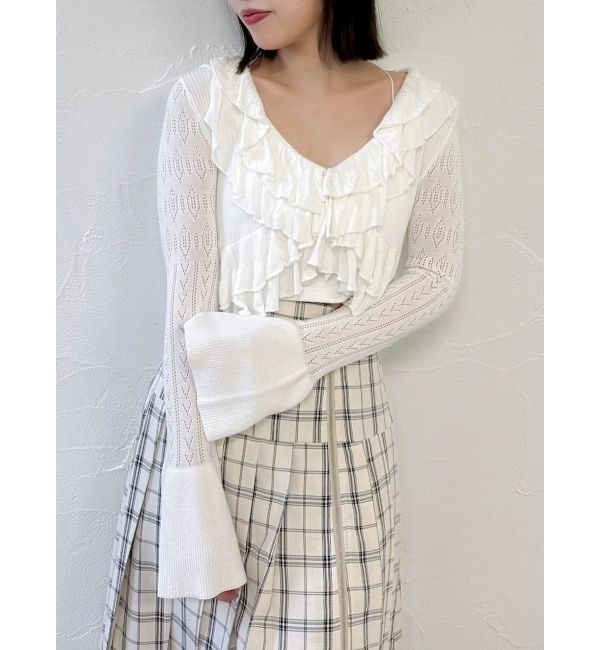 dazzlin「ペプラムフリルリボンカーデ」|カーディガン|オフホワイト