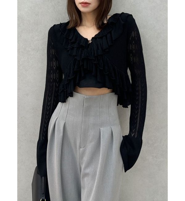 dazzlin「ペプラムフリルリボンカーデ」|カーディガン|ブラック