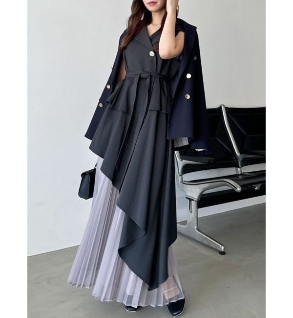 dazzlin「【再生産】アシメプリーツトレンチワンピース」|ワンピース|チャコールグレー