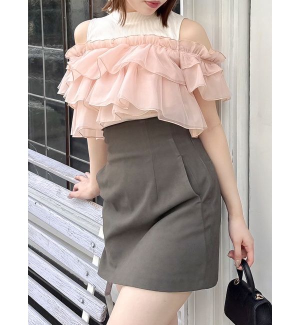 dazzlin「2WAYスリーブコンパクトフリルトップス」|Tシャツ・カットソー|ピンク