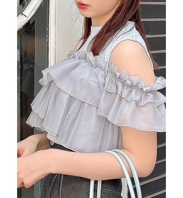 dazzlin「2WAYスリーブコンパクトフリルトップス」|Tシャツ・カットソー|ブルー