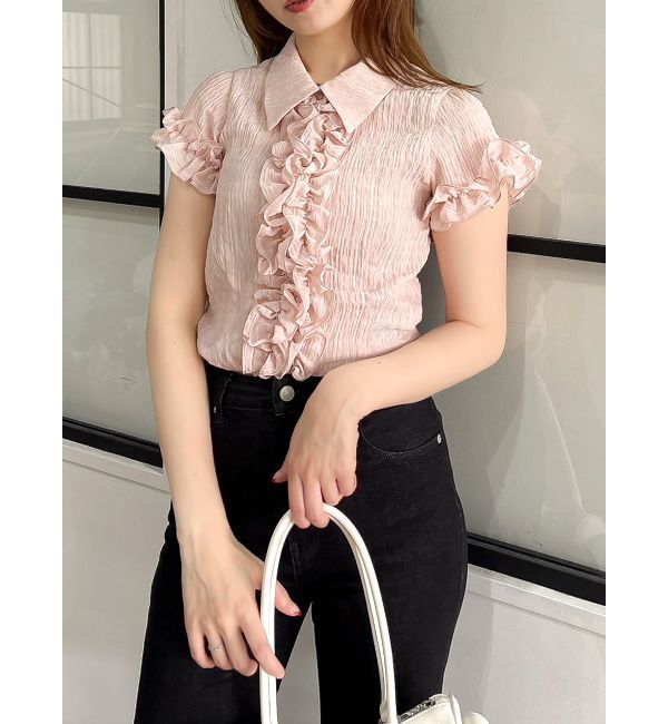 dazzlin「シュリンクフラワーフリルシャツ」|シャツ・ブラウス|ピンク