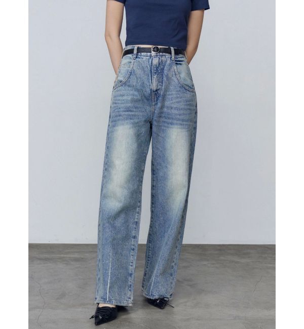 EMODA「ルーズワイドハイウエストジーンズ」|デニム|アイスブルー