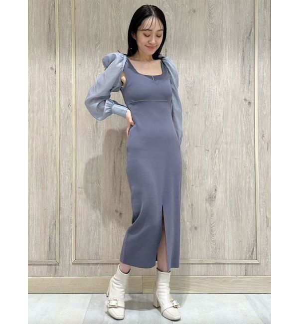 MERCURYDUO「2WAYドレープスリーブボレロセットニットワンピース」|ワンピース|ブルー