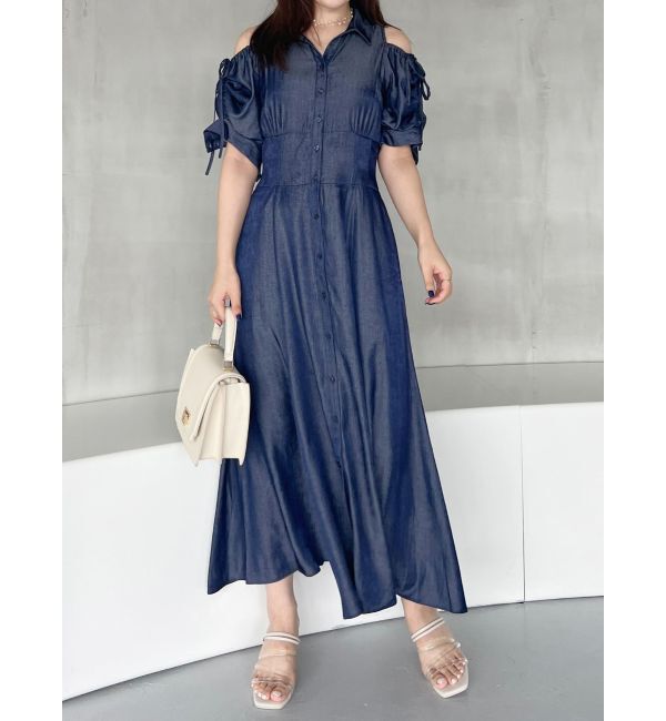 MERCURYDUO「オープンショルダーシャツワンピース」|ワンピース|